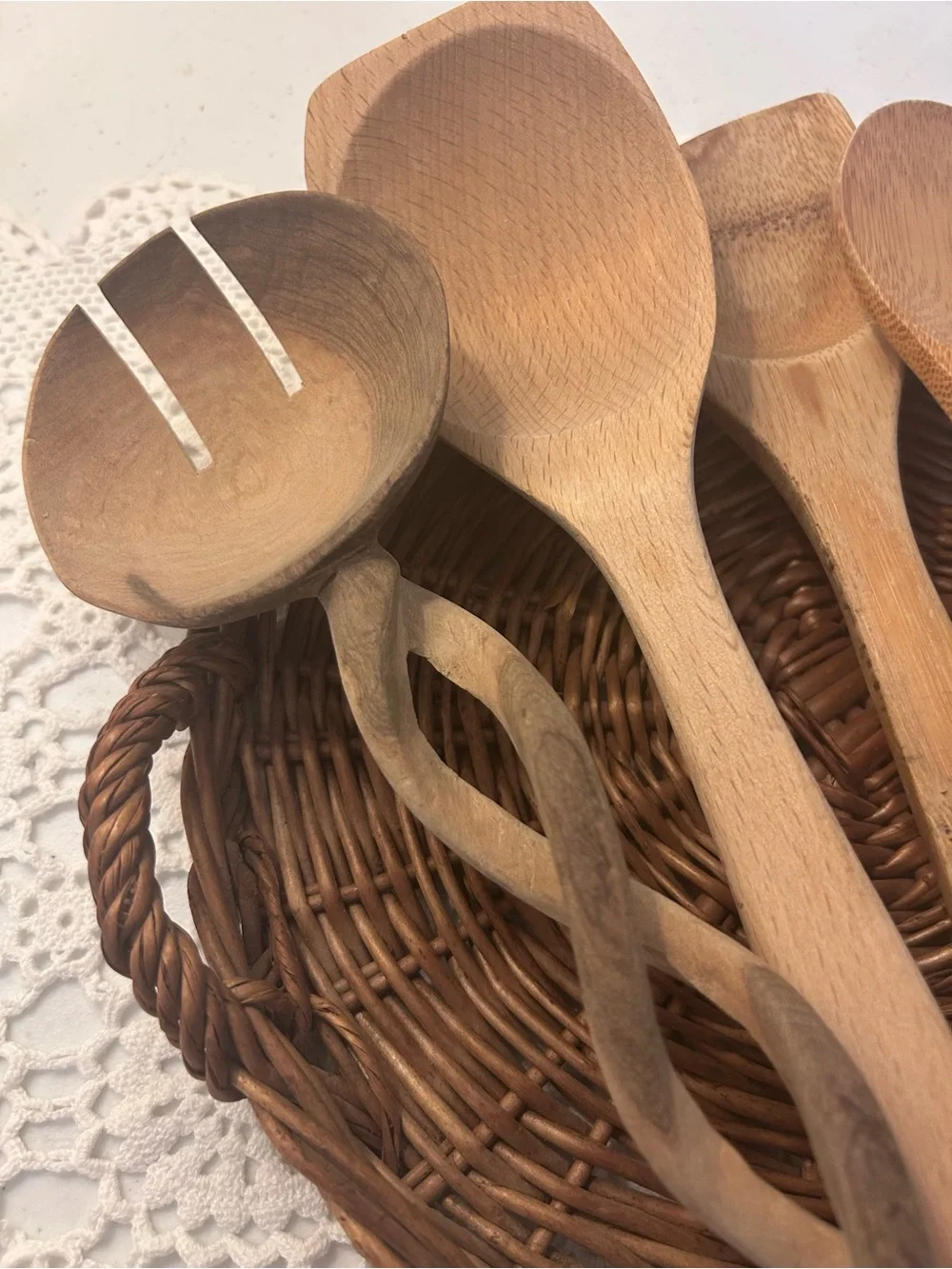 Cottage Rustic Wooden Kitchen Spoon Lot - Natural Wood collection